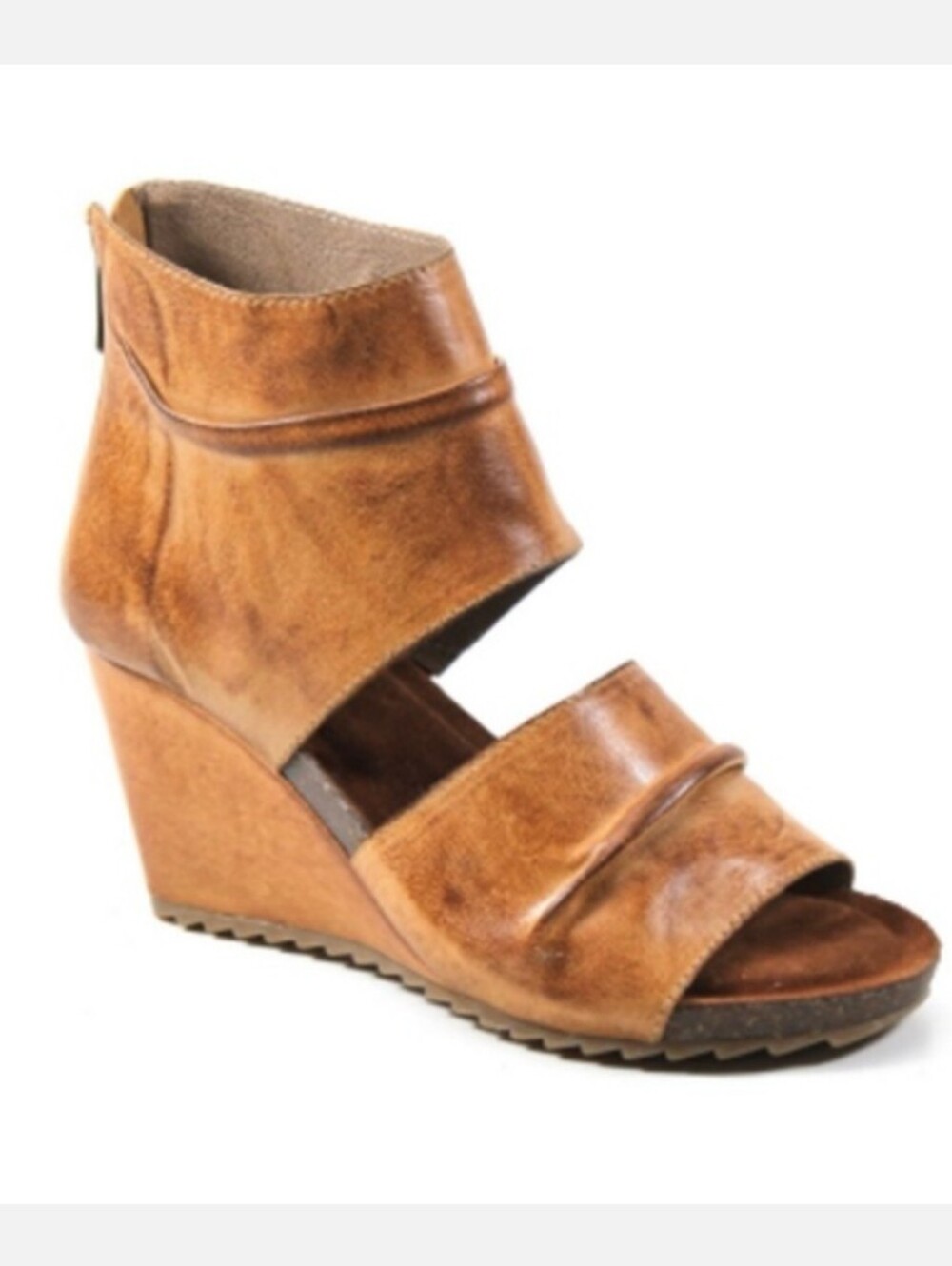 Diba True Next N Line Leather Wedge Bootie Sandals Cognac Brown Size 8.5